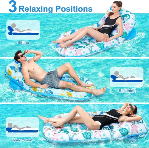 Miniatura 2 de Paquete de 2 flotadores de piscina para adultos, flotadores de piscina Instaywell con respaldo ajustable, balsas flotantes, hamaca de agua