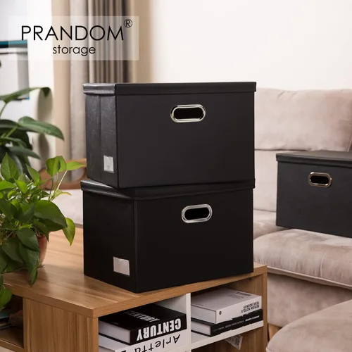 Miniatura 2 de PRANDOM - Cajas de almacenamiento grandes apilables con tapas (paquete de 5 unidades), contenedores organizadores de almacenamiento plegables