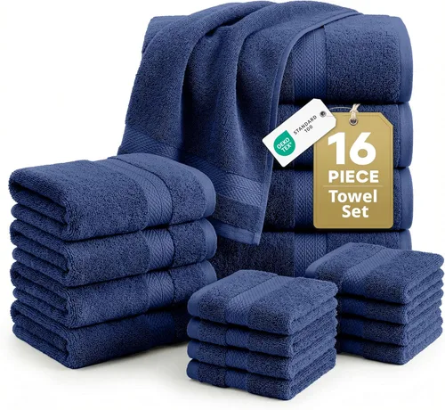 Miniatura 18 de LANE LINEN - Juego de toallas de baño de 16 piezas, color gris espacial, 100% algodón, altamente absorbente, 4 para manos y 8 paños