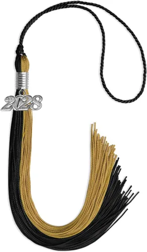 Miniatura 190 de Endea Graduation Borla de doble color con gota de fecha plateada (negro/oro antiguo, 2025)
