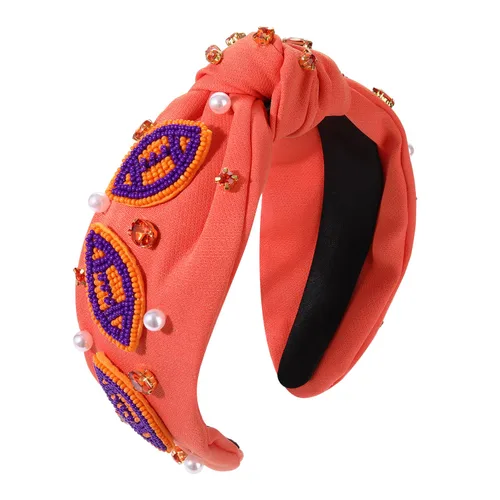 Miniatura 6 de Diademas anudadas de fútbol para mujer, diadema deportiva para el día del juego, diadema de cristal perlado con nudo superior ancho, accesorios