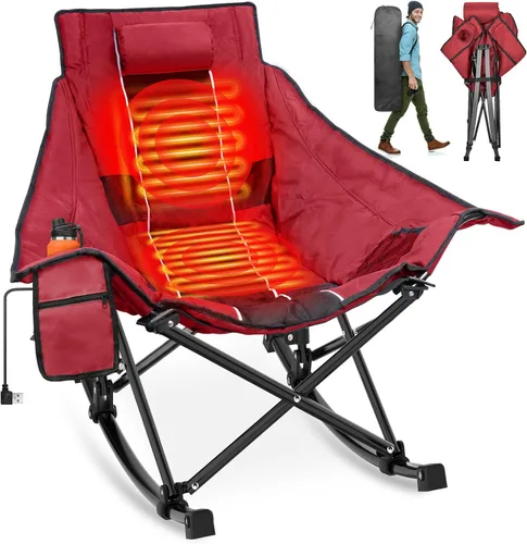 Suteck Silla mecedora con calefacción, sillas de campamento acolchadas totalmente más gruesas para deportes al aire libre con 3 niveles de calor