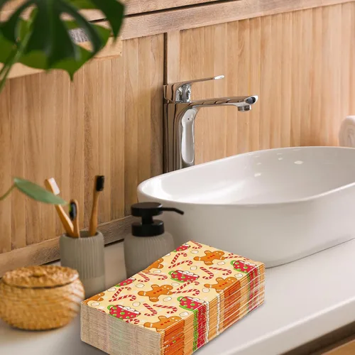 Miniatura 5 de AnyDesign Paquete de 100 servilletas de Navidad para invitados, pan de jengibre, hombre, bastón de caramelo, copo de nieve, servilletas de papel