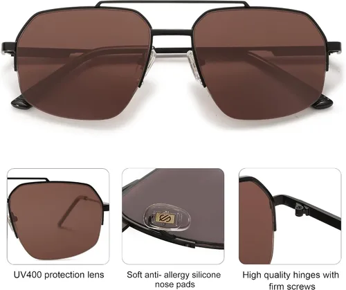 Miniatura 9 de SOJOS Trendy Aviator Sunglasses Mens Womens Retro Double Bridge Metal Frame Semi-Rimless Shades SJ1191