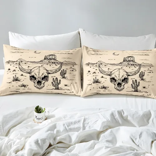 Miniatura 4 de jejeloiu Cow Skull Bed Sheets Set Twin Size Kids Longhorn Skull 3 Pieces Sheet with 16 Inch Deep Pockets for Boys Girls Teens Western Desert Bedding