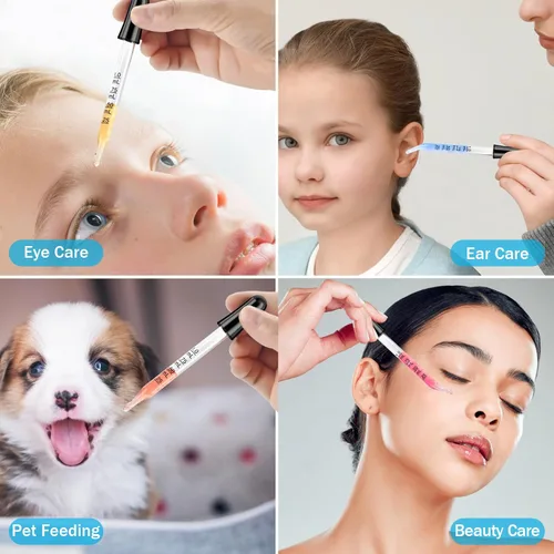 Miniatura 5 de Herain Cuentagotas de Vidrio, Cuentagotas para Oídos y Ojos - Puntas Curvas y Rectas, Cuentagotas de 1ml para Aceites Esenciales, Laboratorio