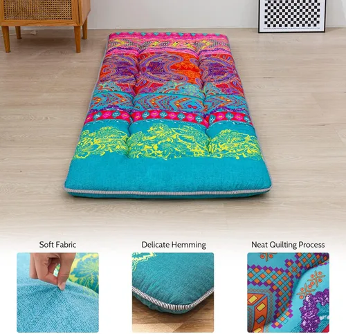 Miniatura 3 de MAXYOYO Cama de Piso Bohemia, Colchón de Futón Japonés, Cama Estrecha Individual, Cama de Campamento Plegable y Enrollable para Adultos Bohemio B
