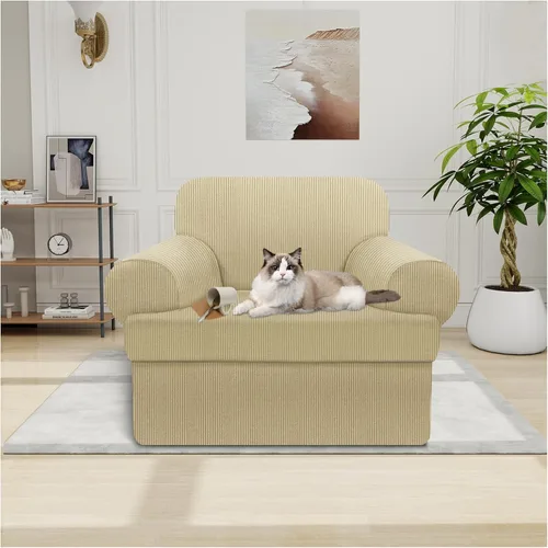 Miniatura 70 de Funda impermeable para silla con brazos, juego de 2 piezas, funda a rayas para 1 sofá separado con cojín en T, fundas de sillón de tela