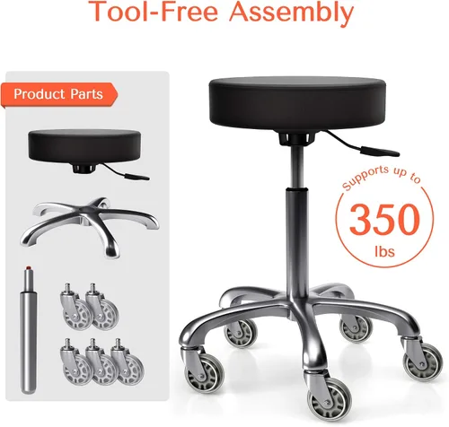 Miniatura 7 de TASALON Taburete con ruedas - Taburete ajustable con ruedas - Banco de trabajo giratorio suave - Silla de escritorio para cocina, salón, spa