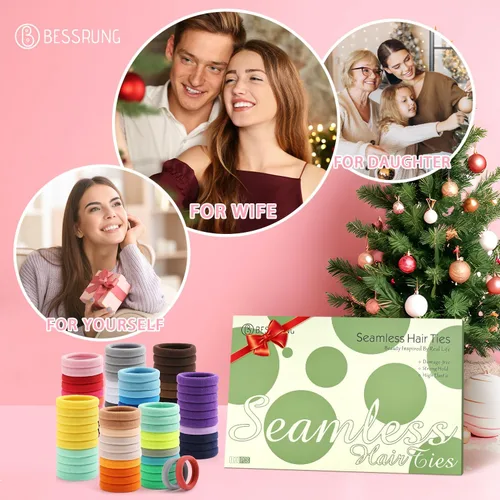 Miniatura 3 de Bessrung 100 ligas elásticas para el cabello, banda para el cabello sin costuras, soporte para cola de caballo sin daños por arrugas, bandas