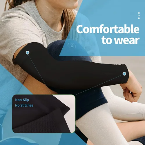Miniatura 2 de YESLIFE Mangas de protección solar UV para hombres y mujeres, manga deportiva de enfriamiento UPF 50 Negro + Azul