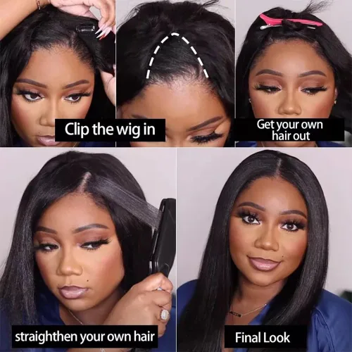 Miniatura 8 de CHEETAHBEAUTY Pelucas con camino en V de cabello humano de 10 pulgadas sin dejar salir el encaje frontal; mejora de las pelucas con camino en U