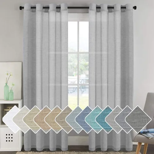 Miniatura 24 de Paneles elegantes de cortina de lino natural, cortinas de lino semitranslúcidas de eficiencia energética/paneles de cortina con ojales de níquel