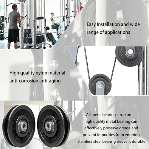 Miniatura 5 de 8 piezas de repuesto de rueda de polea de rodamiento de nailon de 3.5 pulgadas para equipo de gimnasio, máquina de cable universal a prueba