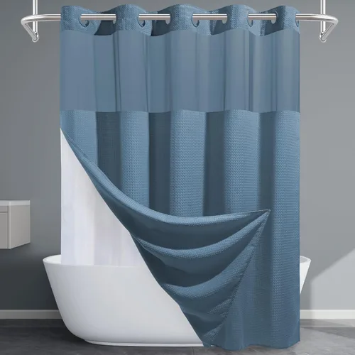 Miniatura 50 de EUTXL Cortina de ducha beige sin gancho con forro a presión, cortinas de ducha de tejido gofre de 230 GSM para baño, 54 pulgadas de ancho x 80
