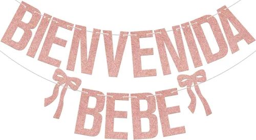 Bienvenida Bebe Banner de bienvenida española para bebé, decoraciones mexicanas para baby shower, purpurina de oro rosa