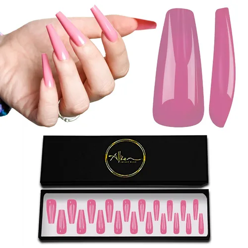 Miniatura 10 de Allkem - Uñas de presión de color solido, extra largas, estilo cónico, bailarina, cobertura total de uñas