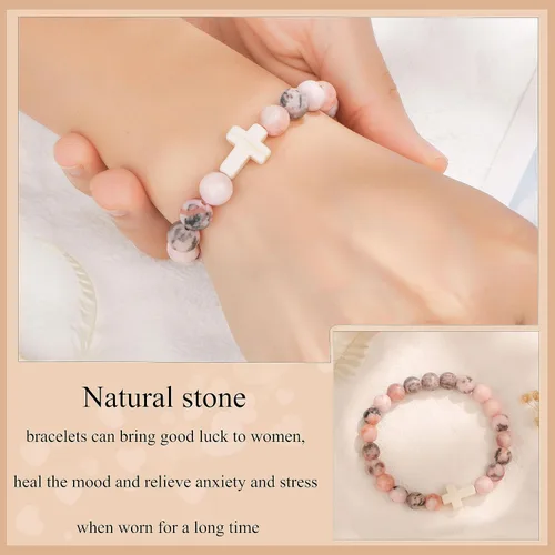 Miniatura 3 de JoycuFF Christian Gifts for Women Inspirational Gift Cross Bracelet for Women Natural Stone Bracelet for Women First Communion Confirmation Baptism