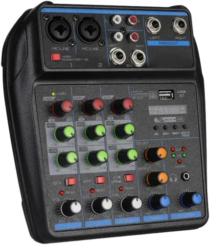 Mezclador de audio para DJ, mezcladores de DJ, tablero de sonido de 4 canales con Bluetooth, tablero mezclador de sonido XLR/interfaz de 1/4",