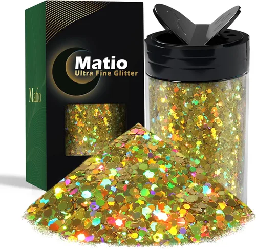 Miniatura 37 de Matio Purpurina gruesa de 7.8 onzas / 7.76 oz de color blanco luna, polvo de purpurina ultrafina, mezcla de copos de PET gruesos, lentejuelas