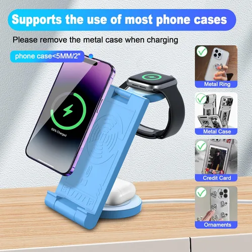 Miniatura 3 de Cargador inalámbrico actualizado 2024: Soporte de carga 3 en 1 para múltiples dispositivos Apple - iPhone 16 15 14 Pro Max 13 12 11 - Watch 10 9 8 7