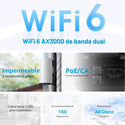 Miniatura 3 de TP-Link Deco WiFi exterior (X50-Outdoor) - AX3000 WiFi de doble banda 6, puertos Gigabit duales, resistente a la intemperie, funciona con malla