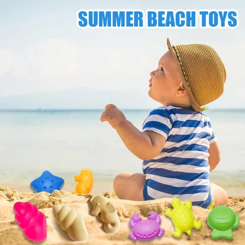 Miniatura 6 de Juego de 17 juguetes de playa para niños, incluye cubo, moldes, pala, rastrillo, tamiz y juguetes de castillo, cubo de arena y pala para niños