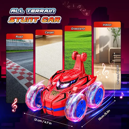 Miniatura 4 de Coche a Control Remoto, Juguetes para Niños de 4 a 6 años, 6 a 8, 8 a 12 años, Rotación de 360°, 2.4 GHz, Coches RC de Acrobacias Rápidas con Luces