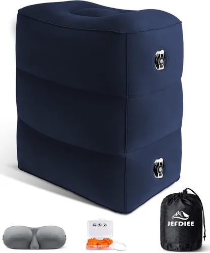 Miniatura 7 de Almohada Reposapiés Inflable para Viaje, Cama de Avión para Niños, Almohada de Reposo de Piernas de 3 Capas Ajustable, Artículos Esenciales de Viaje