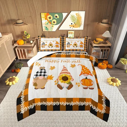 Miniatura 8 de Castle Fairy Juego de edredón de calabaza, hojas de arce para niños, niñas, mujeres, adultos, escena de otoño, casa de campo, edredón acolchado