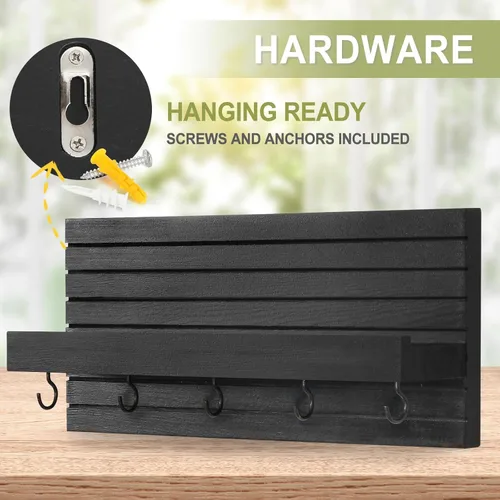Miniatura 6 de Lwenki Soporte decorativo para llaves de pared con estante, estante de entrada con ganchos para correas, chaquetas y gafas, colgador de entrada