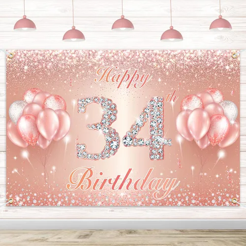 Miniatura 29 de Fondo de pancarta de feliz cumpleaños 10 – Suministros de decoración de fiesta de cumpleaños 10 para niñas o niños – Oro rosa 4 x 6 pies