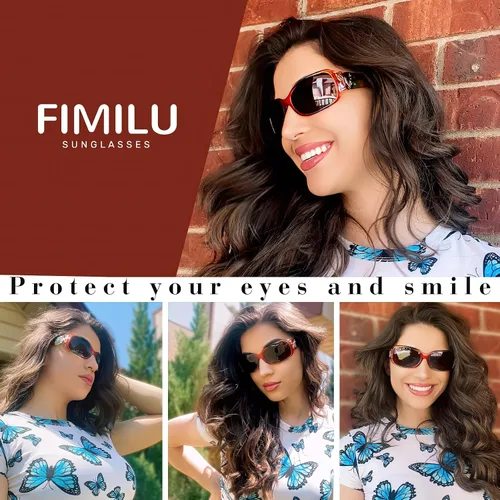 Miniatura 2 de FIMILU Gafas de sol polarizadas para mujer, protección UV400, gafas envolventes de moda, decoración de mariposa, accesorios de moda