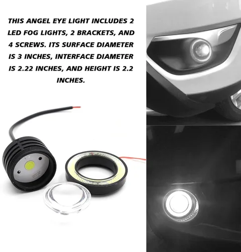 Miniatura 3 de Faros antiniebla LED con anillo halo, ojos de ángel, luces diurnas DRL, lámparas de proyector súper brillantes con abertura COB redonda, 12V 10W