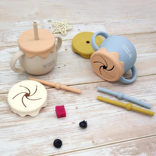 Miniatura 9 de Tarro de Miel Pot 3 en 1 Taza de Entrenamiento de Silicona de 8.5oz, Taza para Sorber para Bebé con Popote y Tapa para Snacks para 6 meses+ Taza