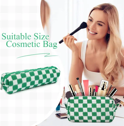 Miniatura 6 de Aucuu 2 bolsas de maquillaje a cuadros, bolsa de aseo portátil de viaje con cremallera, bolsa de maquillaje, bolsa de almacenamiento de cosméticos