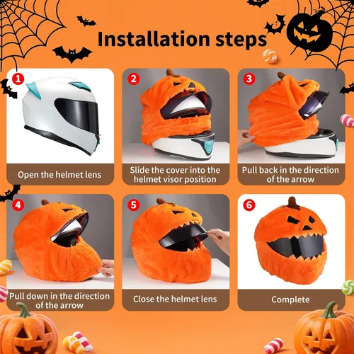 Miniatura 7 de VCOROS Cubierta de casco de motocicleta de calabaza de Halloween, cubierta de casco de cara completa esponjosa para paseos divertidos