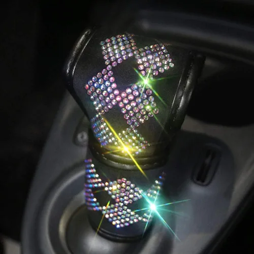 Miniatura 11 de Funda de felpa para pomo de palanca de cambios automática con purpurina de cristal brillante y diamantes de imitación para niñas y damas, ajuste