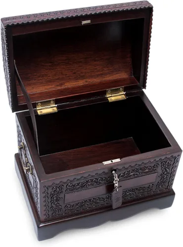 Miniatura 2 de NOVICA Joyero colonial de madera y cuero, marrón 'Colonial Treasure