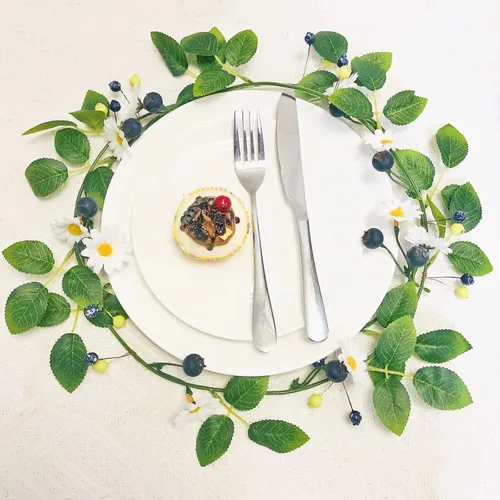 Miniatura 5 de Vid artificial de arándanos, margaritas blancas falsas, bayas y plantas, guirnalda para boda, jardín, oficina, hotel, fiesta, decoración artística