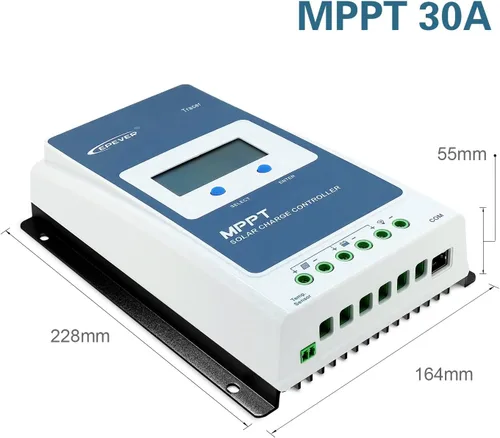 Miniatura 3 de EPEVER Controlador de carga solar de 30 A, controlador de carga de panel solar MPPT, controlador de carga de 12 V/24 V, trabajo automático, máximo
