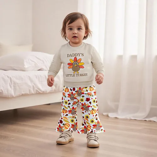 Miniatura 10 de BemeyourBBs Conjunto de sudadera de manga larga de pavo para niña con pantalones acampanados, ropa de otoño