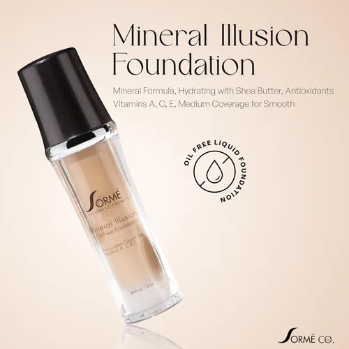 Miniatura 2 de SORMÉ Mineral Illusion Base líquida sin fragancia y aceite con protector solar no químico, fórmula mineral, hidratante con manteca de karité, Beige