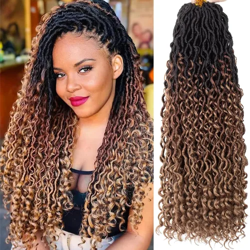 Miniatura 23 de COOKOO 14 pulgadas, 8 piezas de cabello de ganchillo Goddess Locs en total 112 hebras de pelo sintético negro natural de ganchillo de río hippie