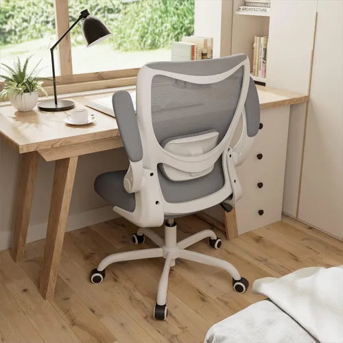 Miniatura 7 de MUXX.STIL Silla de oficina, silla de escritorio ergonómica con soporte lumbar ajustable y reposabrazos abatibles, silla de computadora de malla Gris