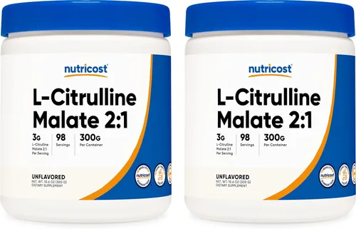 Nutricost L-citrulina malato 300G (paquete de 2) - L-citrulina pura en polvo, 3000 mg por porción - L-citrulina malato