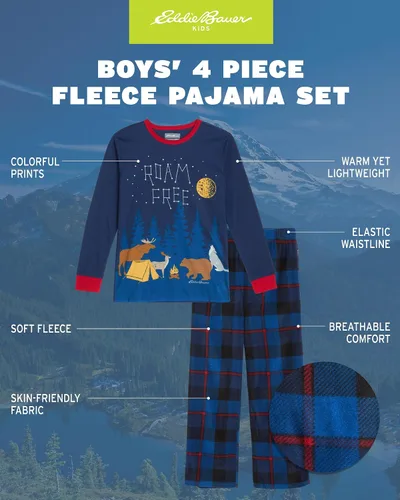 Miniatura 2 de Eddie Bauer Conjunto de pijama para niño - Acogedor conjunto de ropa de dormir de invierno de forro polar - Camisa de manga larga de 4 piezas