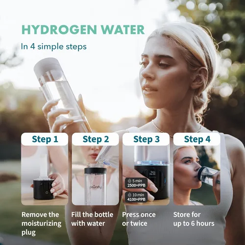 Miniatura 4 de PIURIFY Generador de botella de agua de hidrógeno - Hasta 4100+ PPB - Tecnología SPE/PEM - Generador H2 certificado - Sistema portátil de Negro