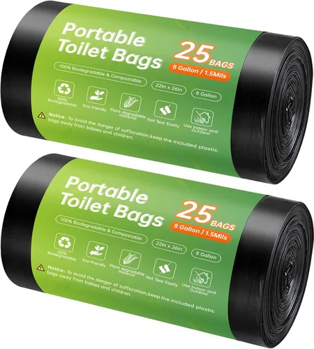 Bolsas de repuesto para inodoro portátil Winmoom, 50 unidades, capacidad de 8 galones, compostables, a prueba de fugas, duraderas, versátiles y 50