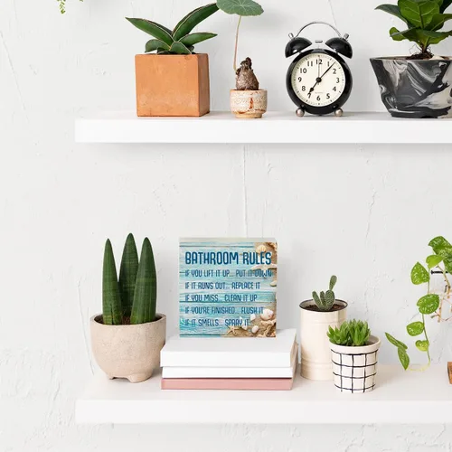 Miniatura 4 de Decoración de baño de playa, reglas de baño, estrellas de mar, decoración de verano, letrero de caja de madera para el hogar, oficina, estante